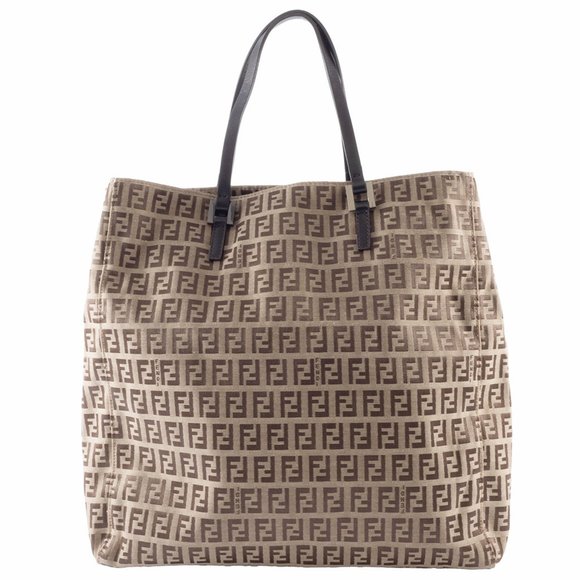 Fendi Zucca Tote Bag 8BH020 Canvas/Leather Beige Women's Handbag Zucchino FENDI - Picture 1 of 16